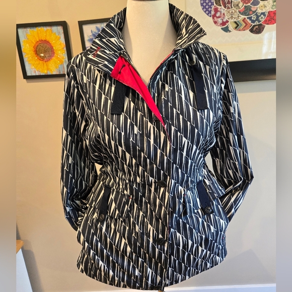 Lands' End Jackets & Blazers - Lands' End Raincoat utility jacket Black, White with Red Accents